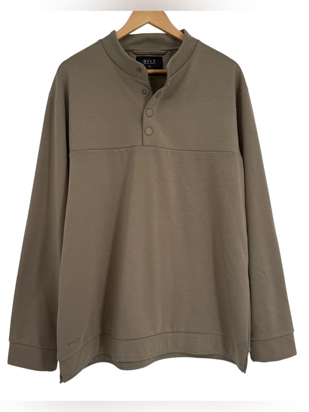 BYLT Premium Basics Pullover XL Taupe 1/4 Snap Waffle Lined Athleisure Golf.